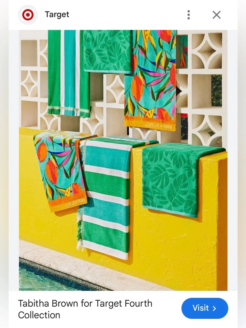 Tabitha Brown Hello There Limited Edition Linear Floral Beach Towel - Set of 2